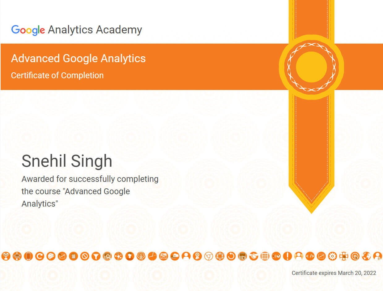 Snehil Singh Advanced Google Analytics Certificate
