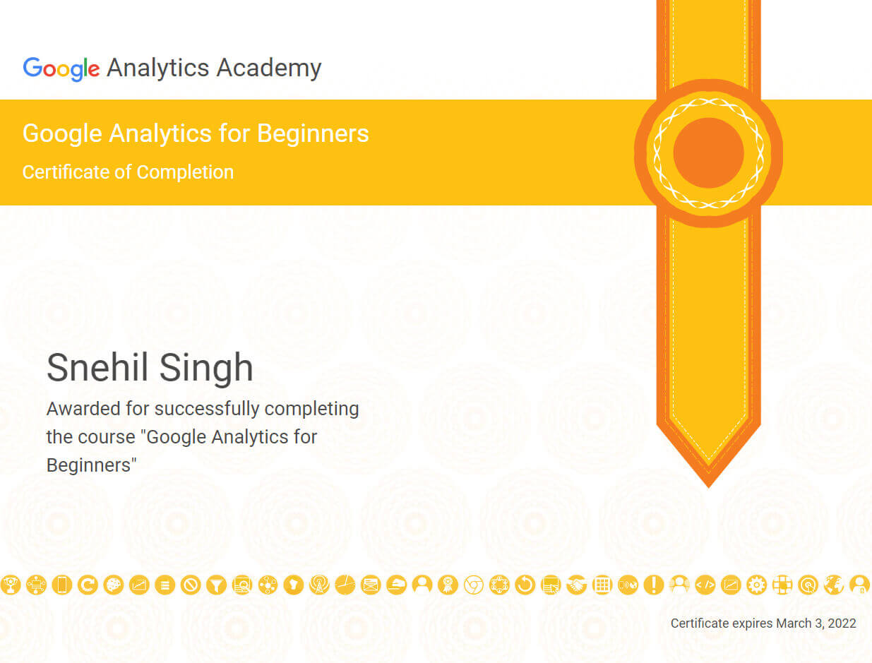 Snehil Singh Google Analytics for Beginners Certificate